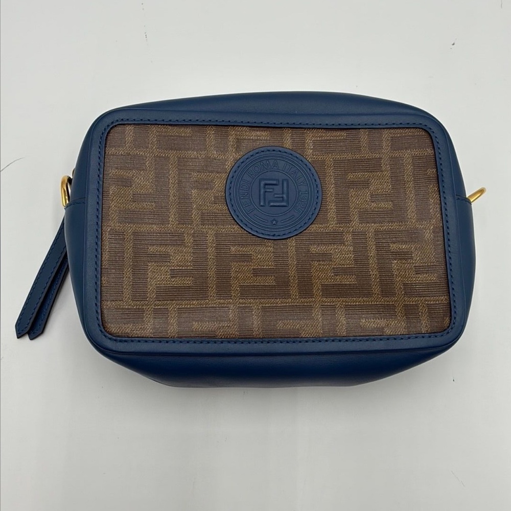 Fendi Brown Zucca Canvas and Navy Leather Logo Crossbody Pouch